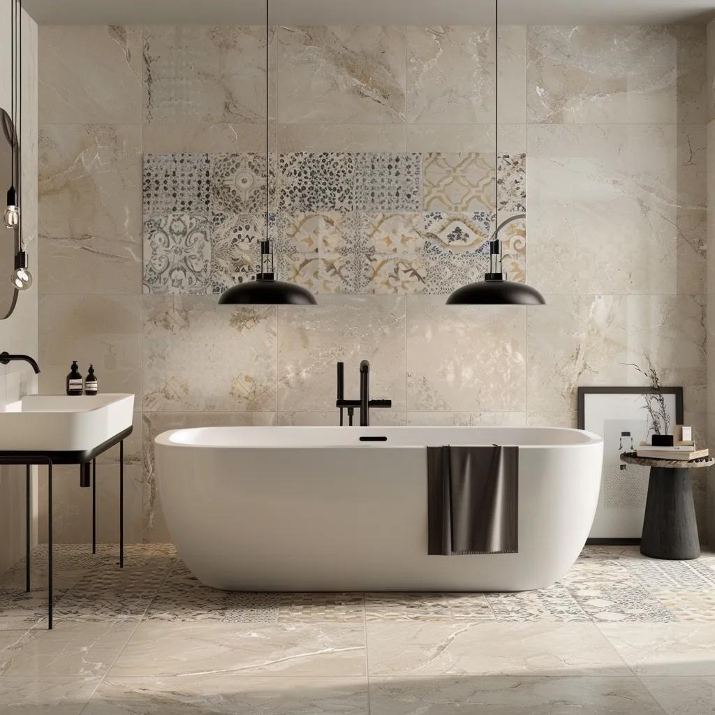 Stylish bathroom with large-format porcelain tiles and waterproofing features, demonstrating quality tiling solutions