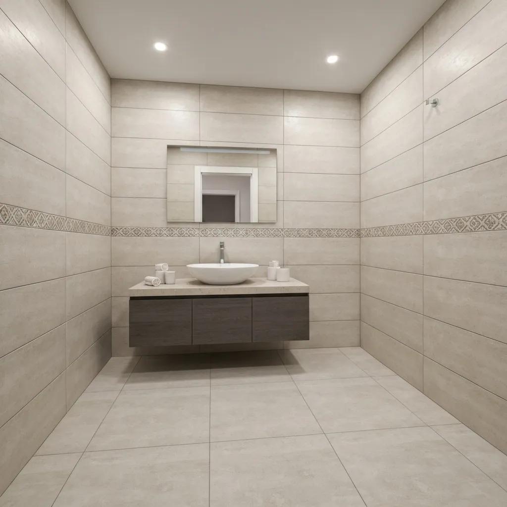 Modern bathroom with elegant ceramic tiles showcasing seamless design integration
